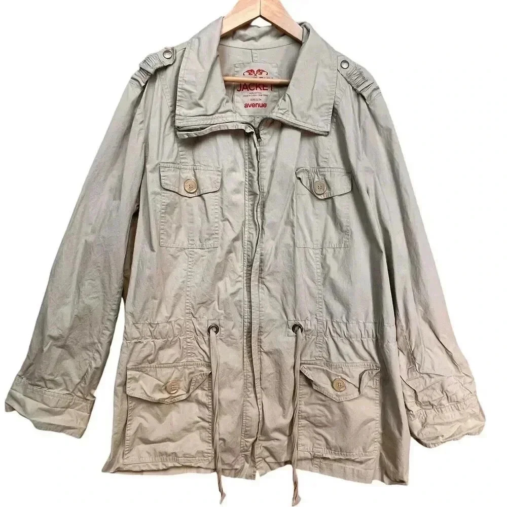 Avenue Women’s Khaki Lightweight Cotton‎ Utility Long Sleeve Twill Jacket 22/24